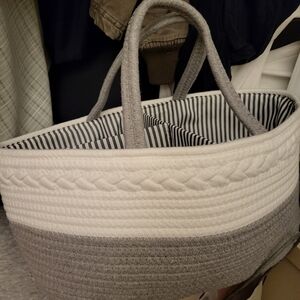 Gray and White Woven Diaper Caddy